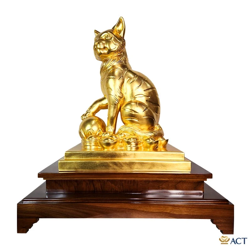 Tượng Mèo phú quý dát vàng 24K